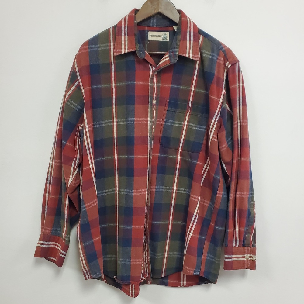 Vtg Fieldmaster Mens Thick Flannel Shirt Jacket Size‎ L Plaid Holiday Outdoor